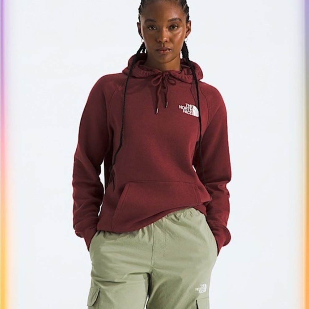 The North Face Hoodie Womens Medium Burgundy Box Logo Pullover Fleece Sweatshirt